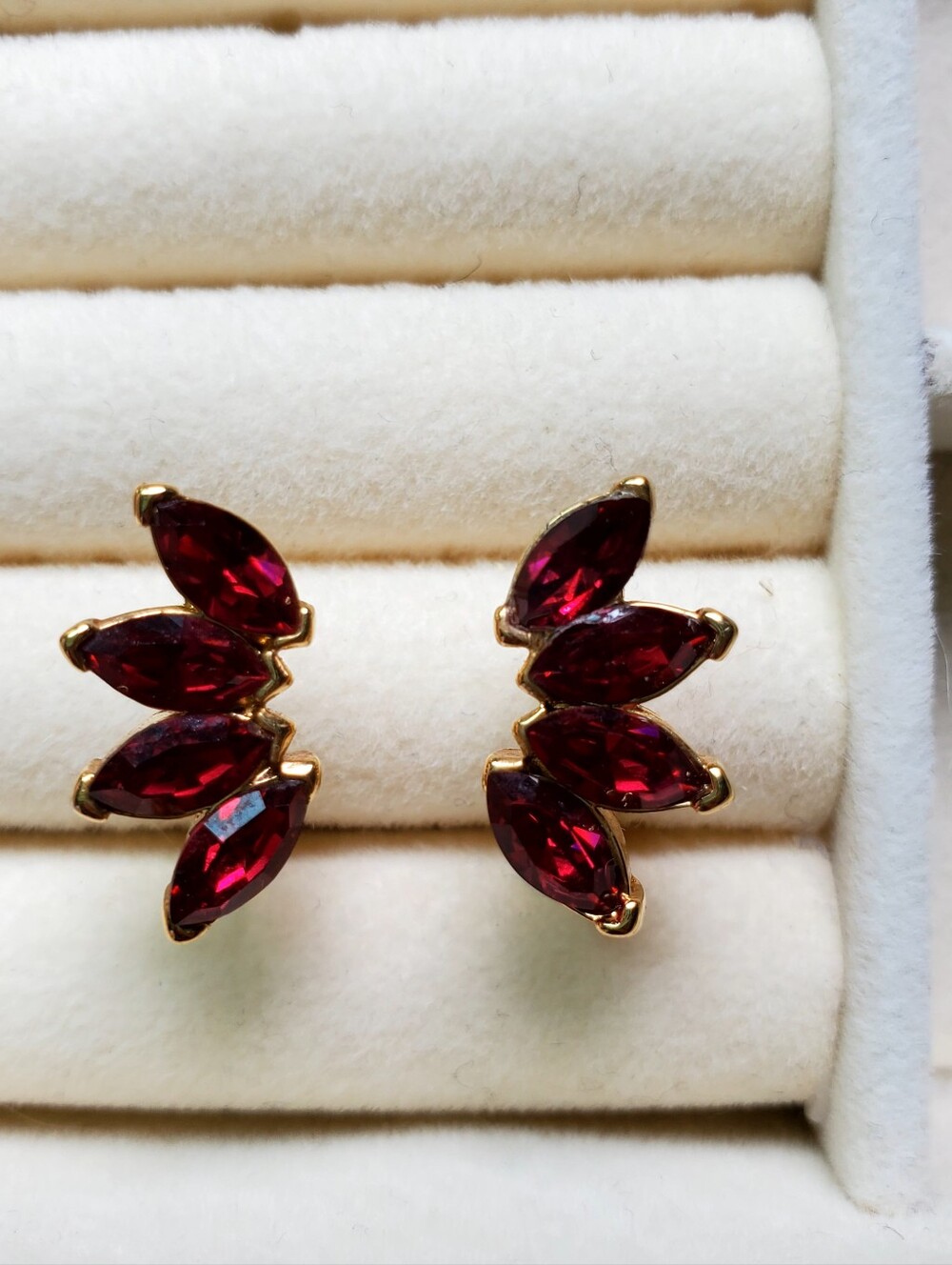 Gold-Tone Marquise Red Crystal Ear Climbers
